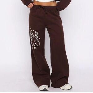 White Fox Love You Regardless Wide Leg Sweatpants Chocolate Size Small NWT